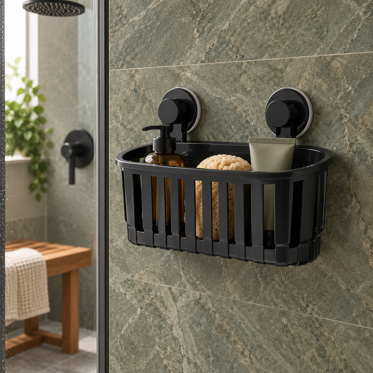 Organizador sencillo de baño instalado en un baño contemporáneo