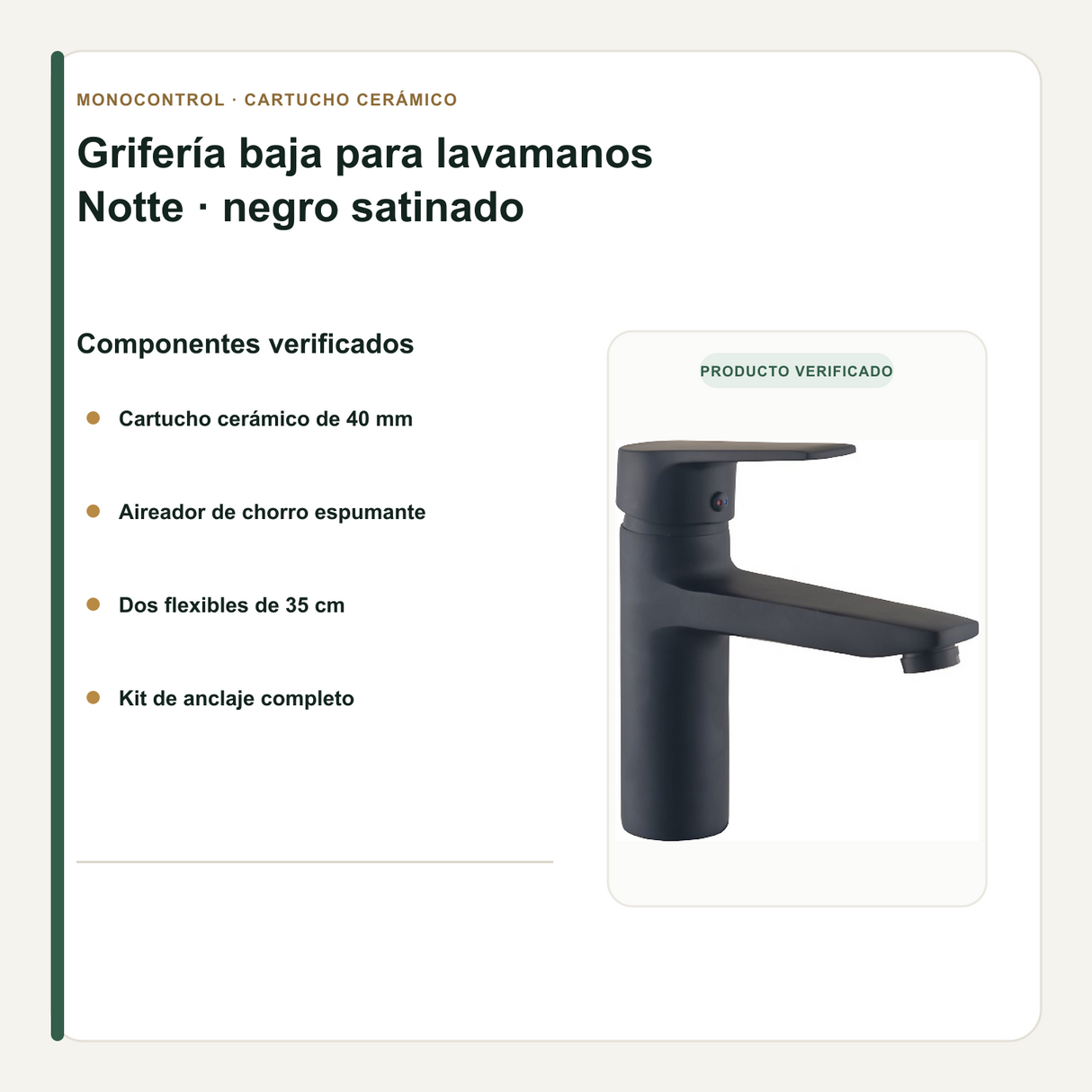 Cartucho, flexibles y kit de anclaje incluidos con la grifería