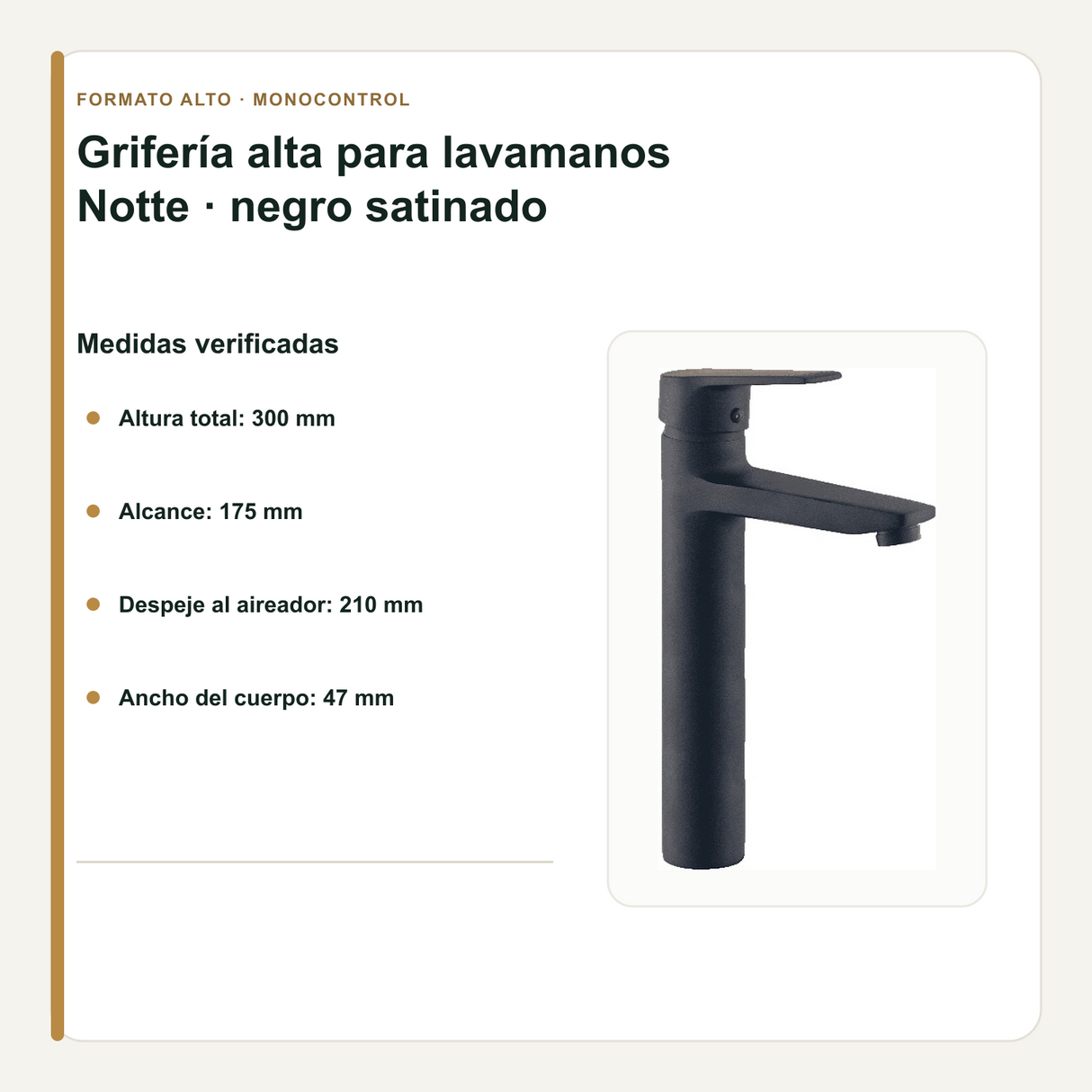 Altura, alcance y despeje de la grifería alta para lavamanos