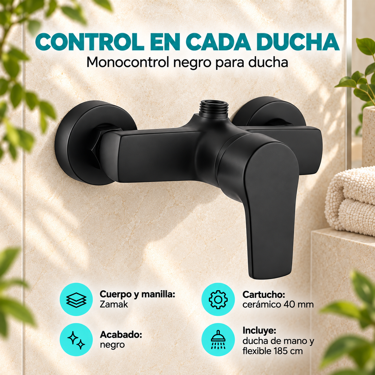 Características del monocontrol para ducha Notte negro