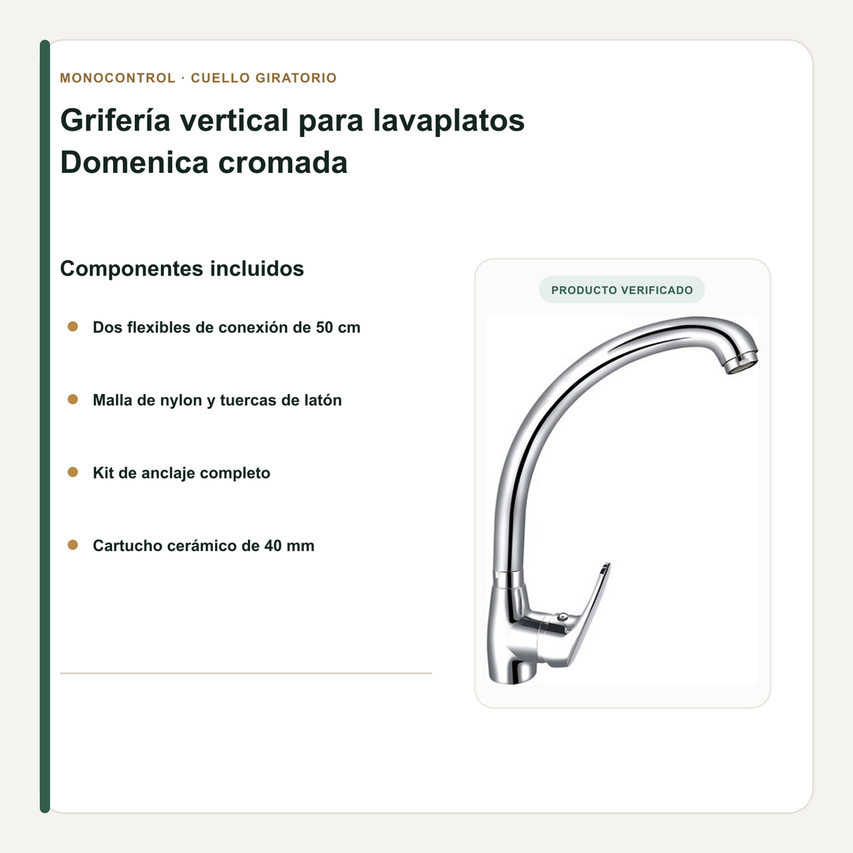 Flexibles, cartucho y anclaje de la grifería para lavaplatos
