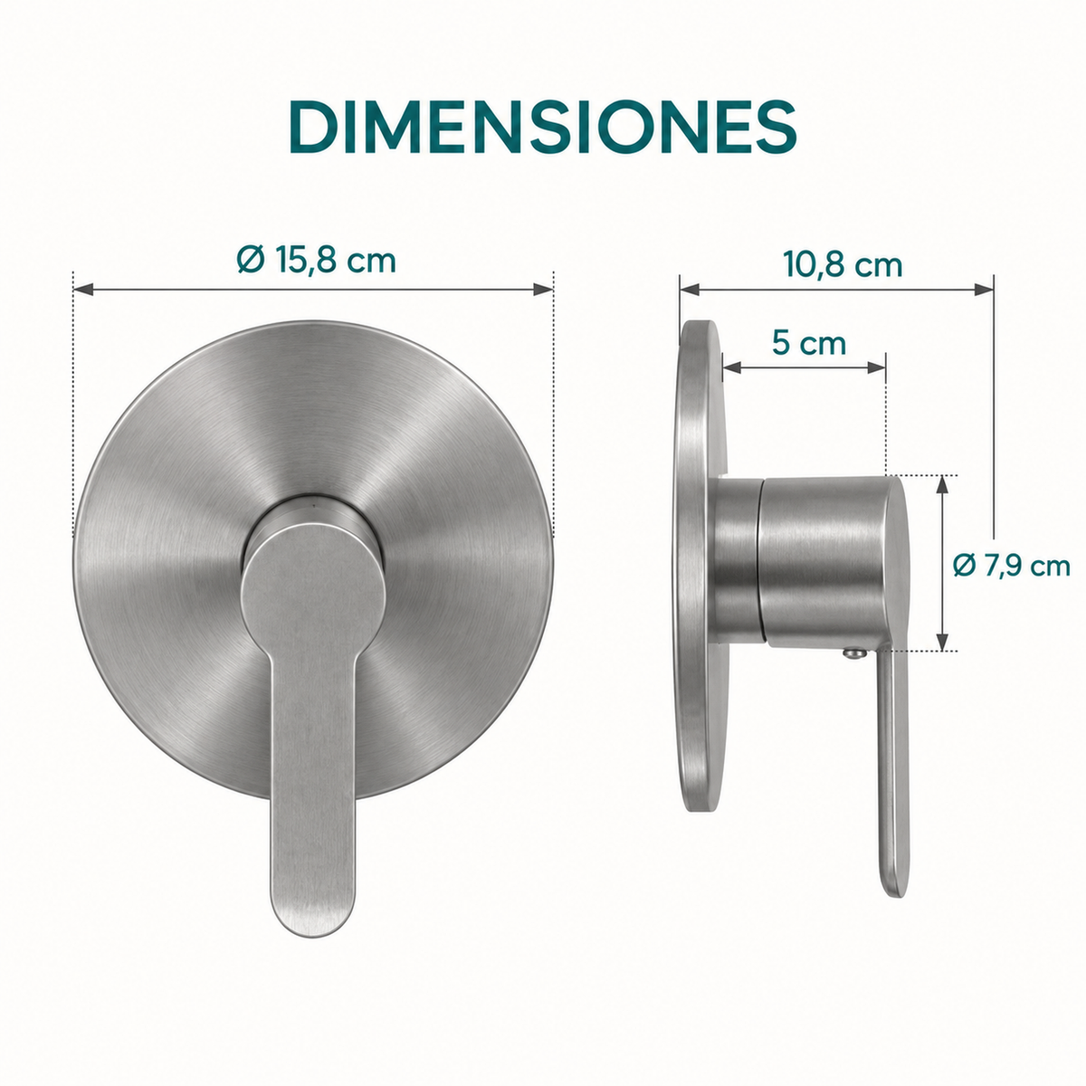Dimensiones del mezclador monocontrol redondo para ducha
