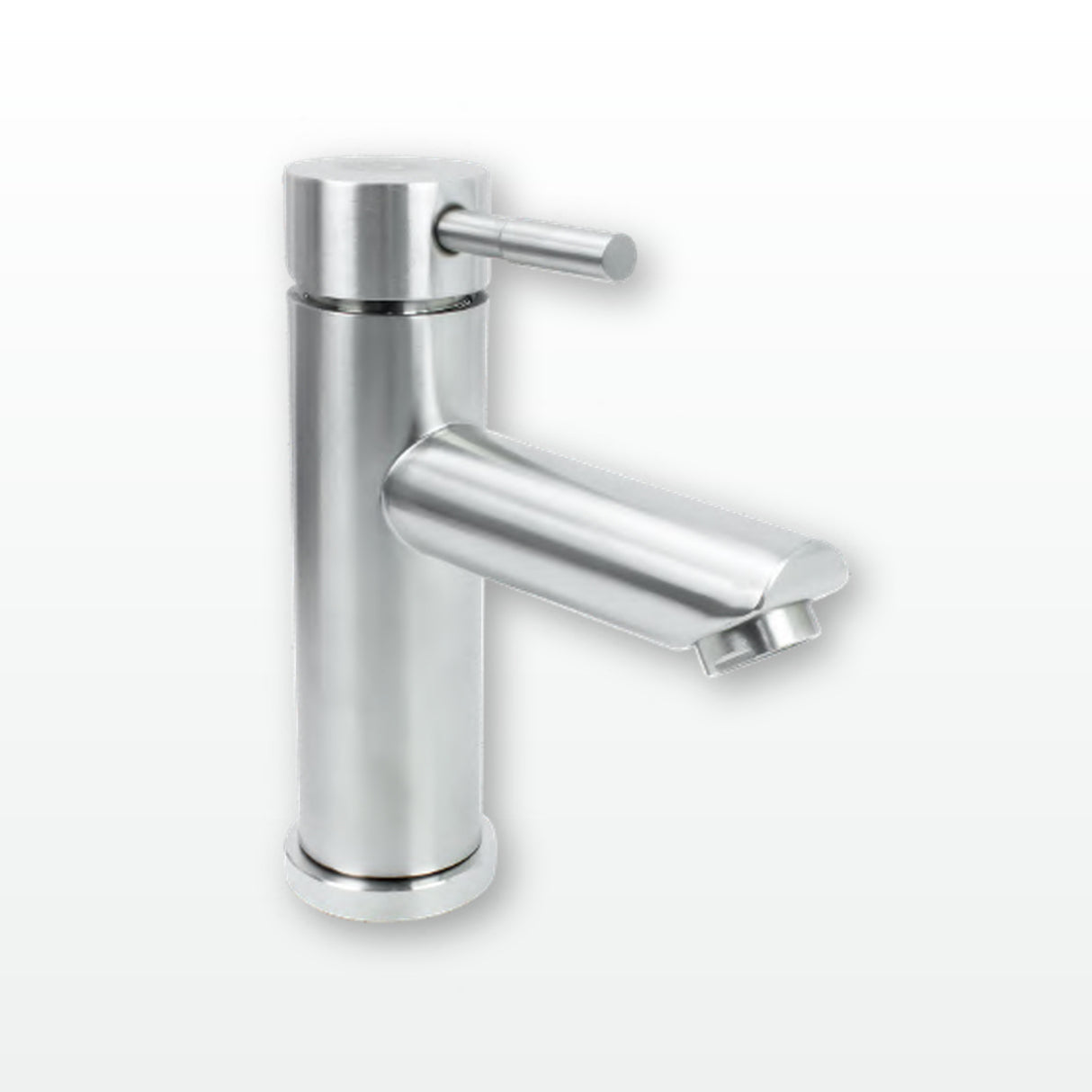 Mezclador para lavamanos en acero inoxidable satinado instalado en baño claro