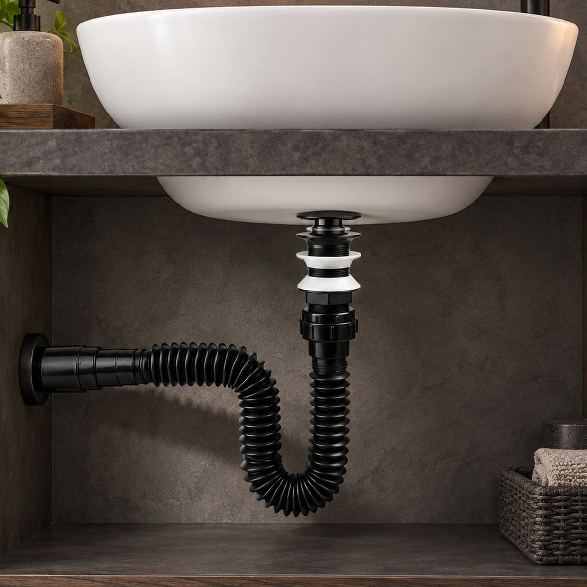 Sifón Flexible Con Push Para Lavamanos Negro - imagen 2