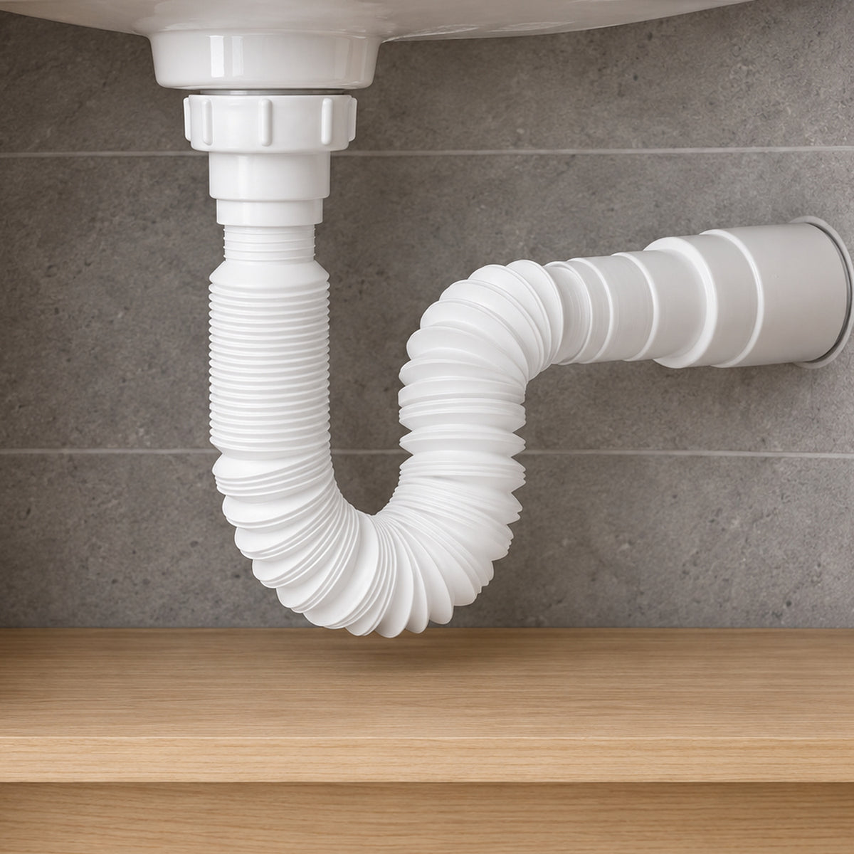 Sifón Sencillo Flexible En PVC Blanco - ambientación cercana