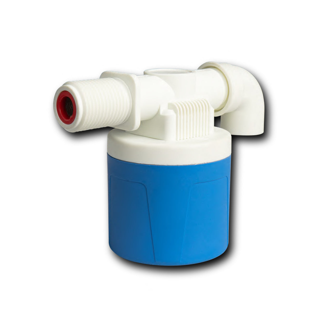 Válvula automática de control de nivel de agua sobre fondo blanco