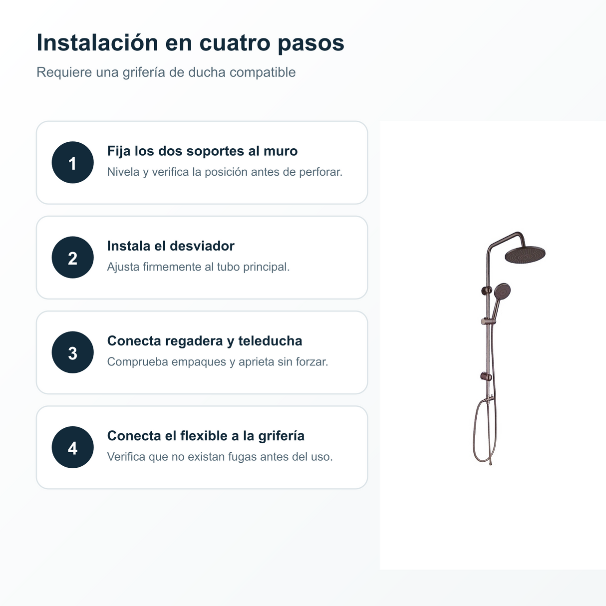 Pasos de instalación de la columna de ducha sin grifería