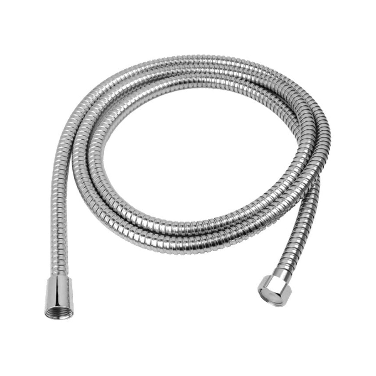 manguera flexible cromada para teleducha de 2 m sobre fondo blanco