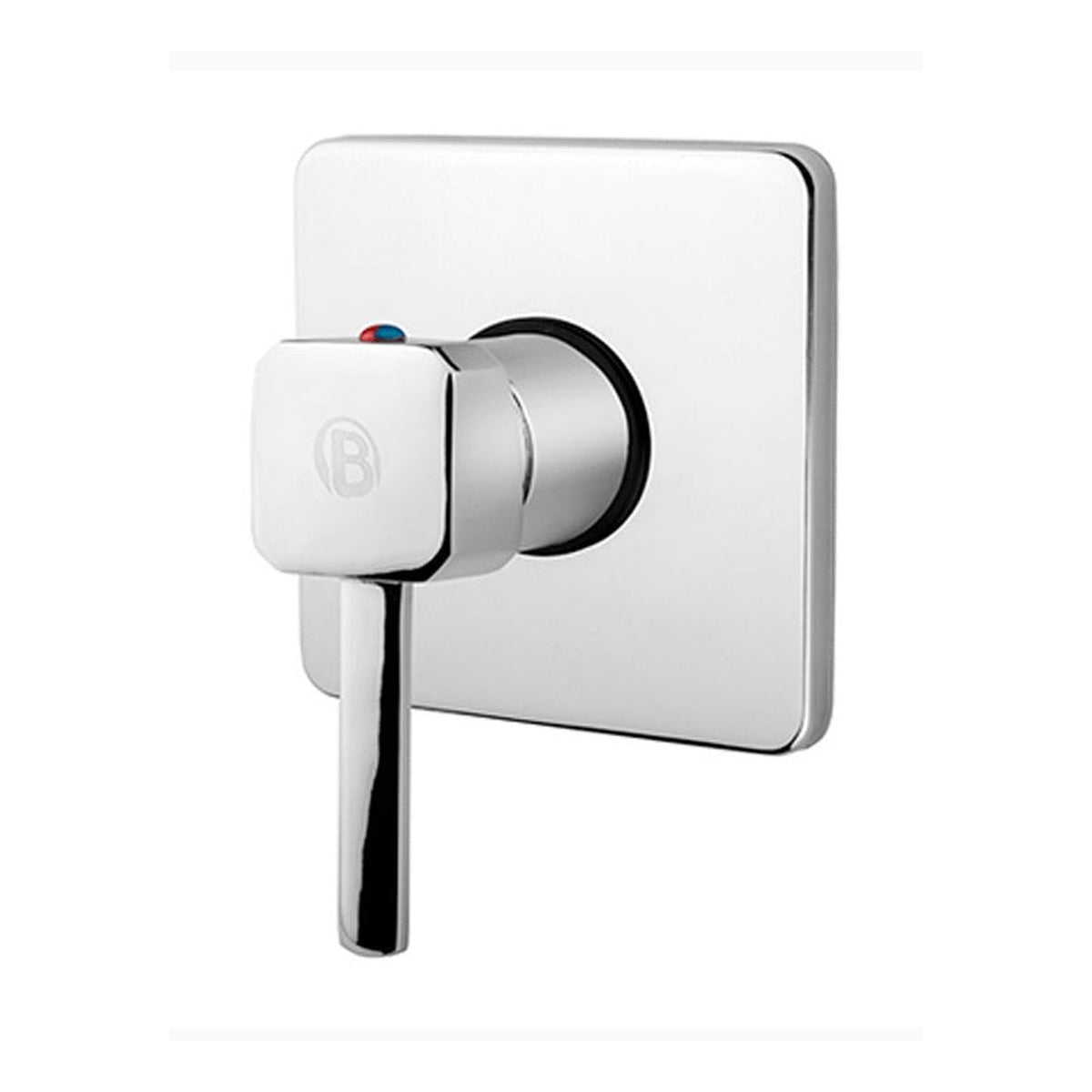 Registro monocontrol cromado con escudo cuadrado sobre fondo claro
