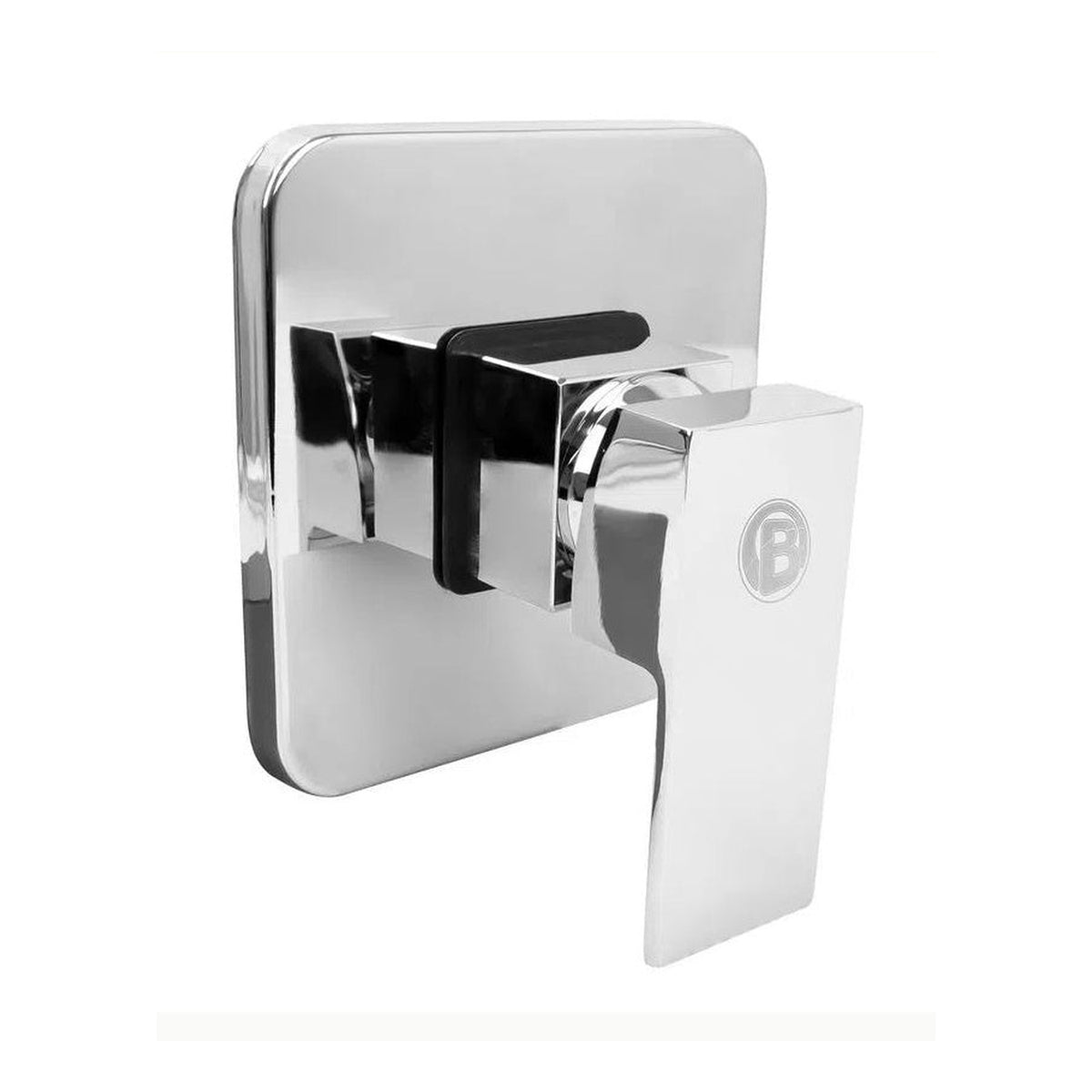 Registro monocontrol para ducha con escudo cuadrado en acero inoxidable sobre fondo claro