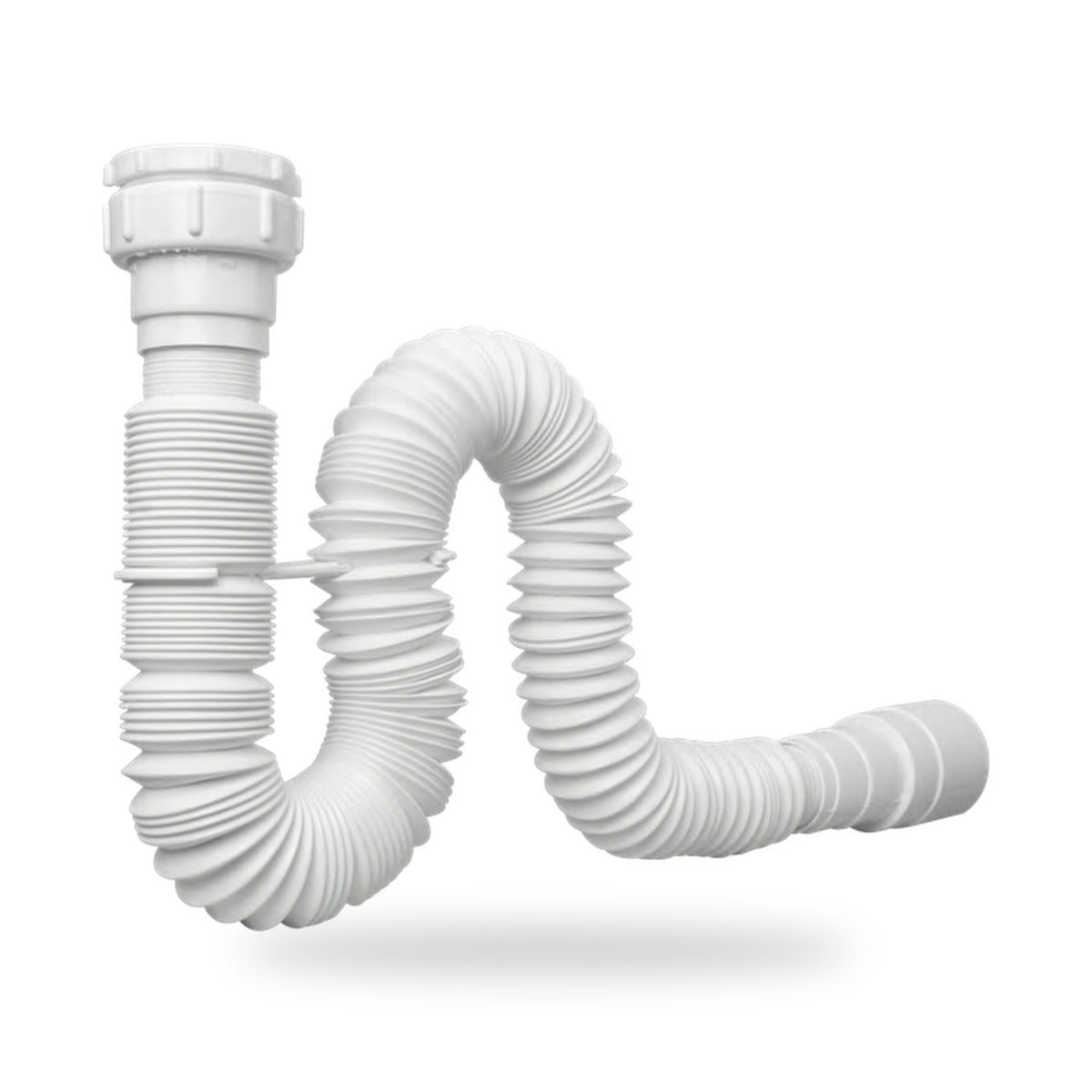 Sifón Extra Largo Flexible En PVC Blanco - producto sobre fondo blanco