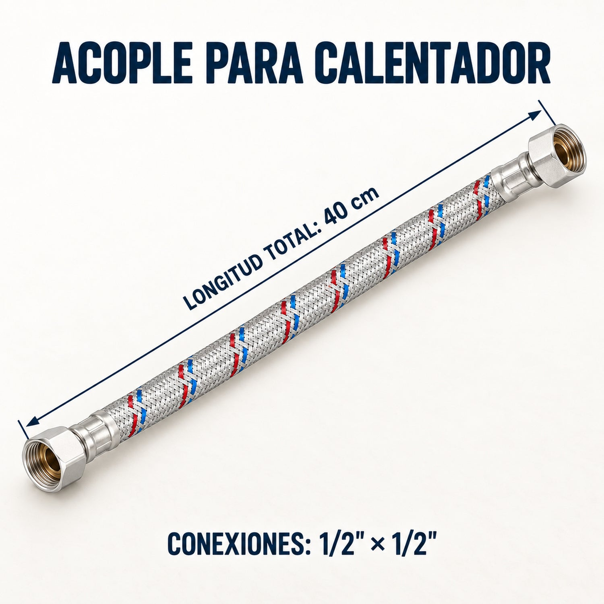 Medidas del acople YW006: 40 cm de longitud y conexiones de media pulgada
