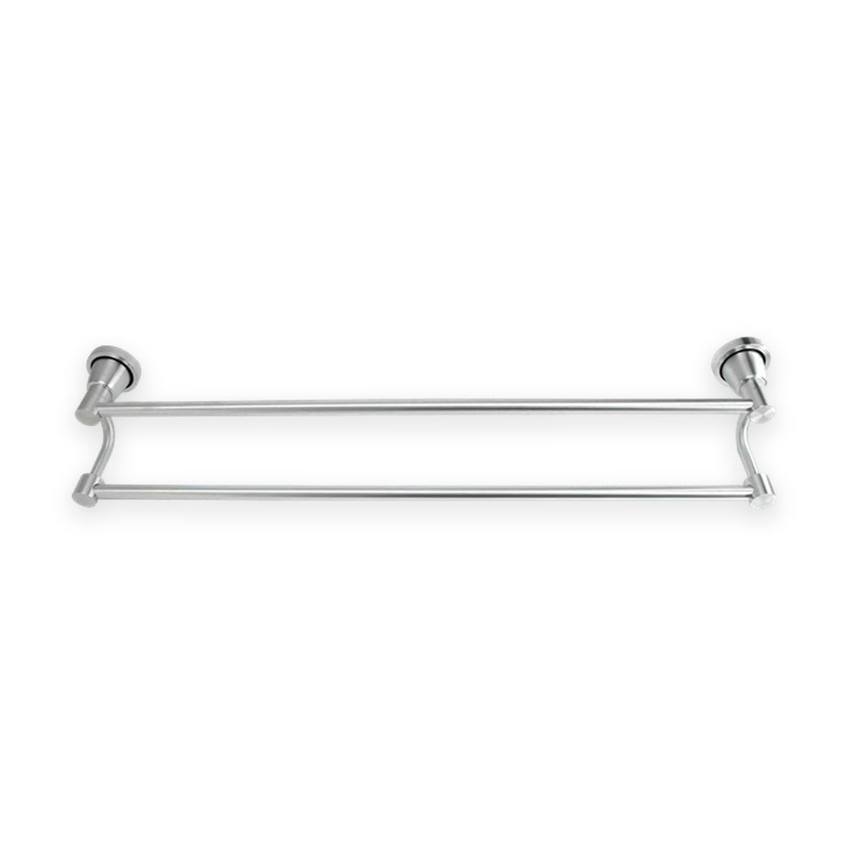 Toallero de doble barra en aluminio cromado sobre fondo blanco