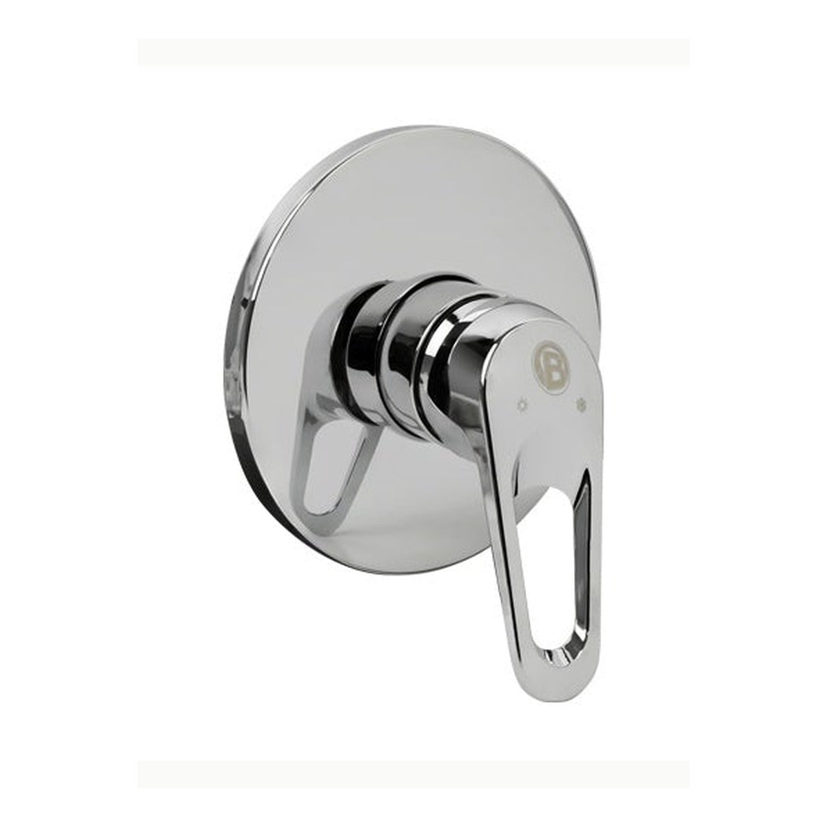 Registro monocontrol para ducha en ABS cromado con manija calada sobre fondo claro