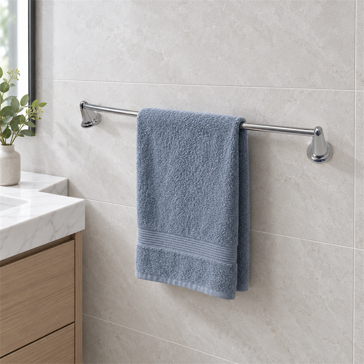 Toallero de barra Colomba cromado de 61 cm instalado en baño