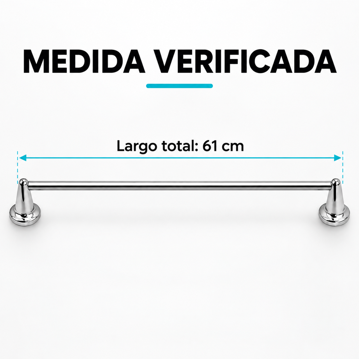 Medida verificada del toallero de barra Colomba TAUMM 030601602-T: largo total 61 cm