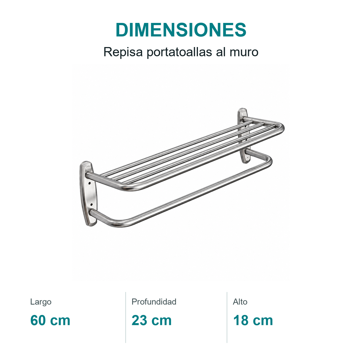 Repisa Portatoallas de Muro 60 cm Cromada - medidas