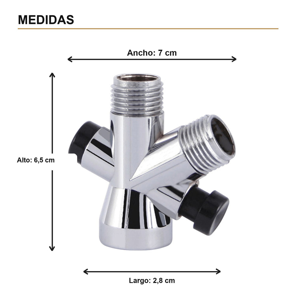 Medidas verificadas — Válvula Desviadora para Ducha en ABS Cromado