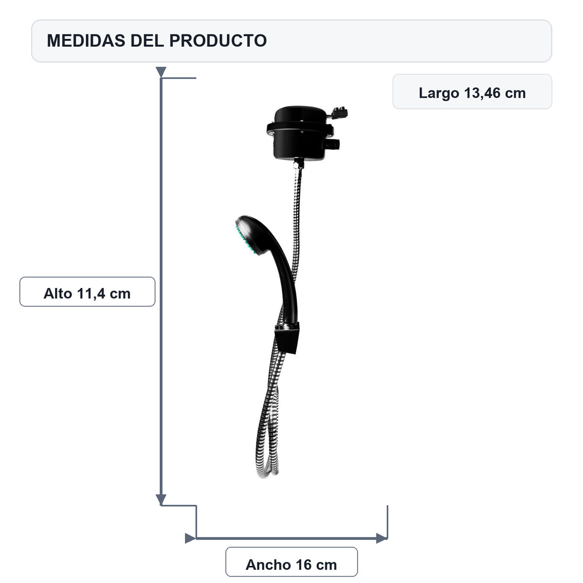 Medidas del producto: Ducha Eléctrica Victory Salón De Belleza Negra 110V