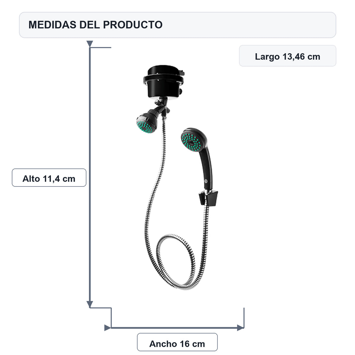 Medidas del producto: Ducha Eléctrica Victory Dirigible Negra Kit 220V