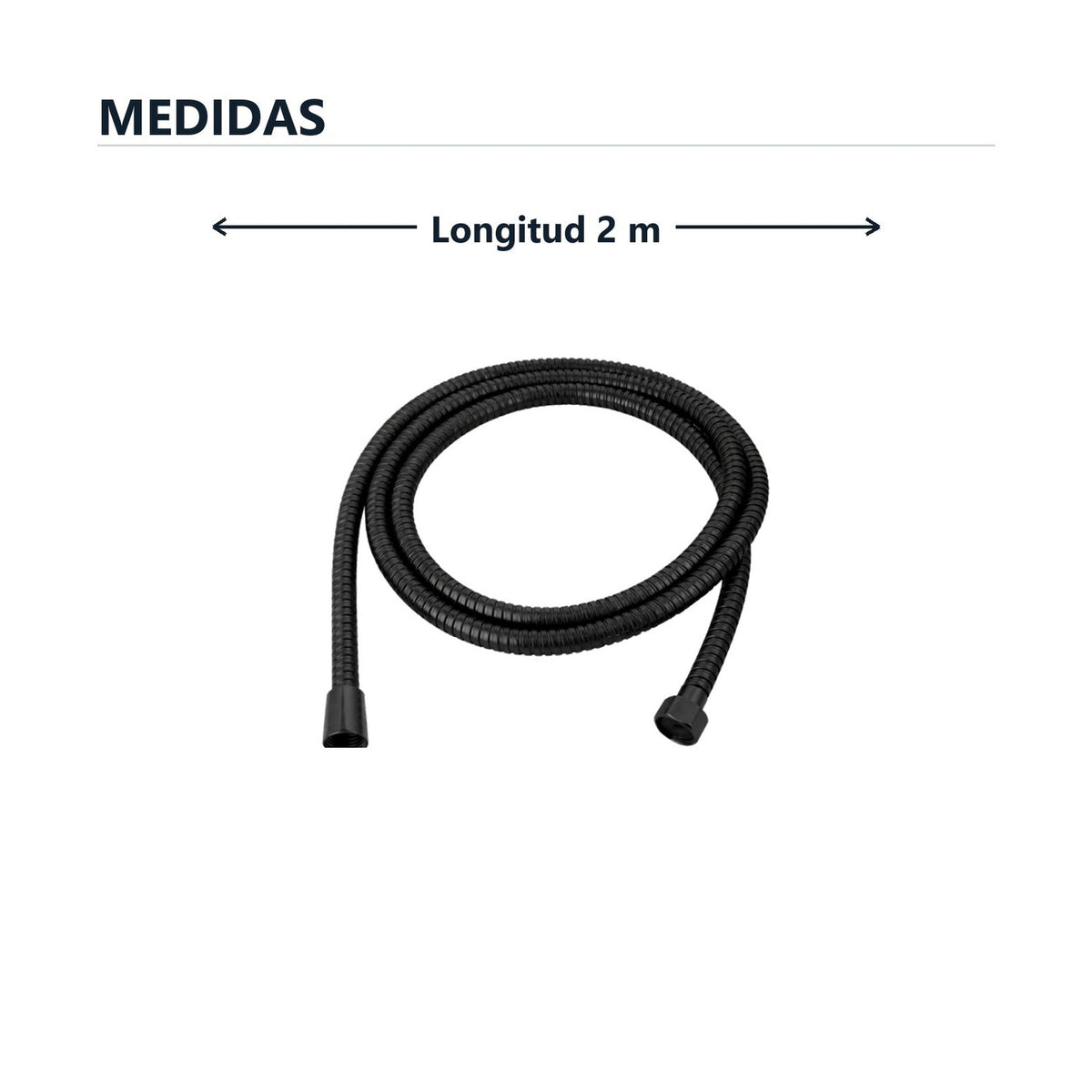 Medidas de manguera flexible negra para teleducha de 2 m