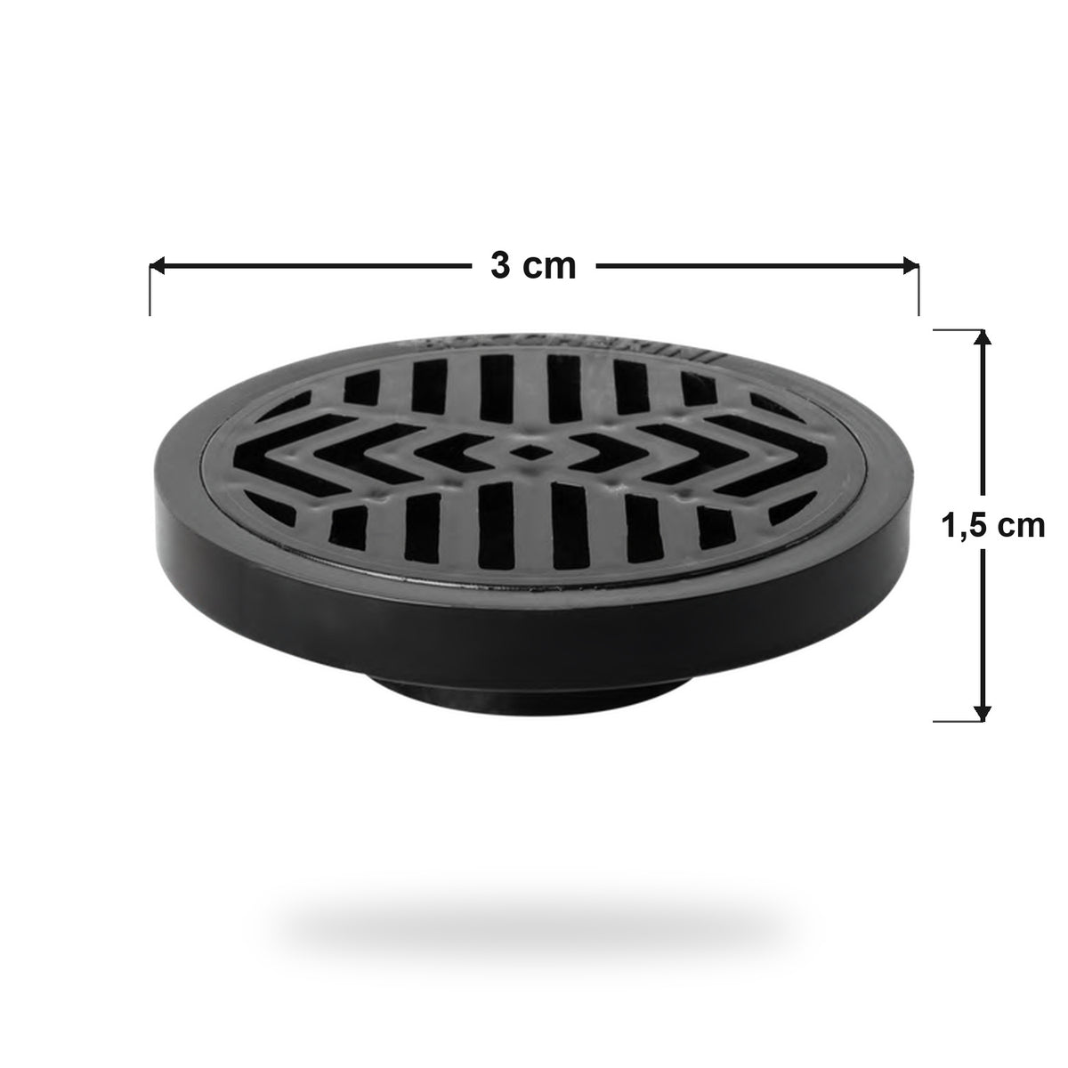 Rejilla De Piso En PVC Negra Con Diseño Radial 3 × 1,5 cm - medidas verificadas
