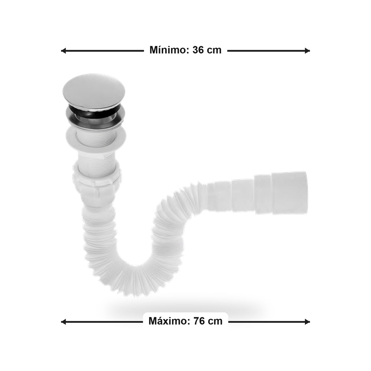 Sifón Flexible Con Push Para Lavamanos Blanco Y Cromado - imagen 4