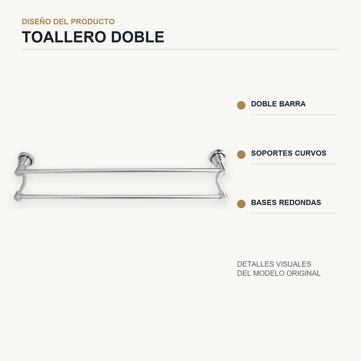 Diseño del toallero mural de doble barra en aluminio cromado