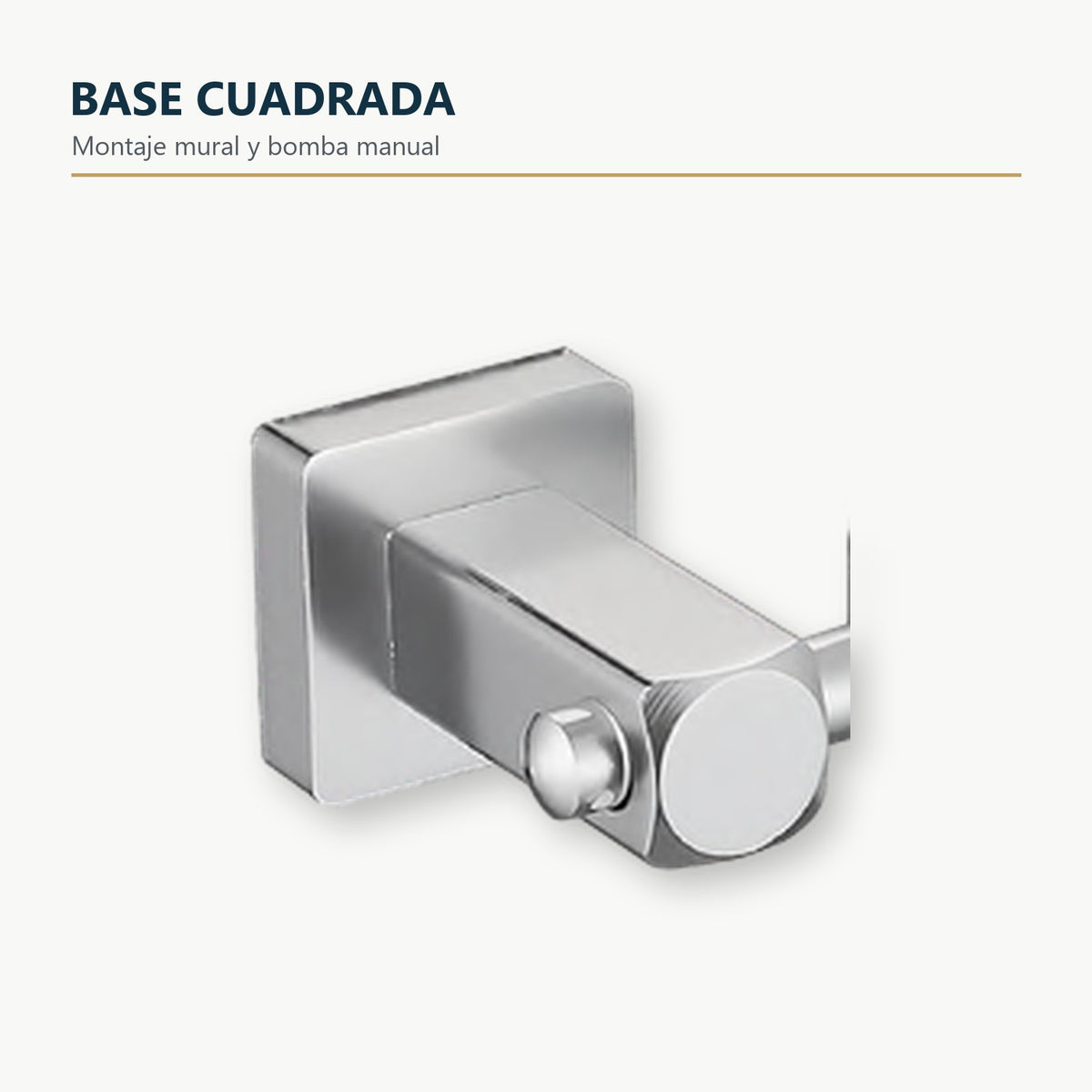 Dispensador mural de jabón con base cuadrada cromada con detalle funcional