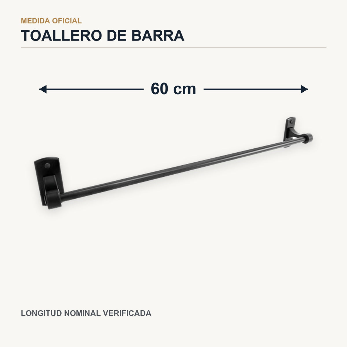 Medida de 60 cm del toallero de barra en aluminio negro
