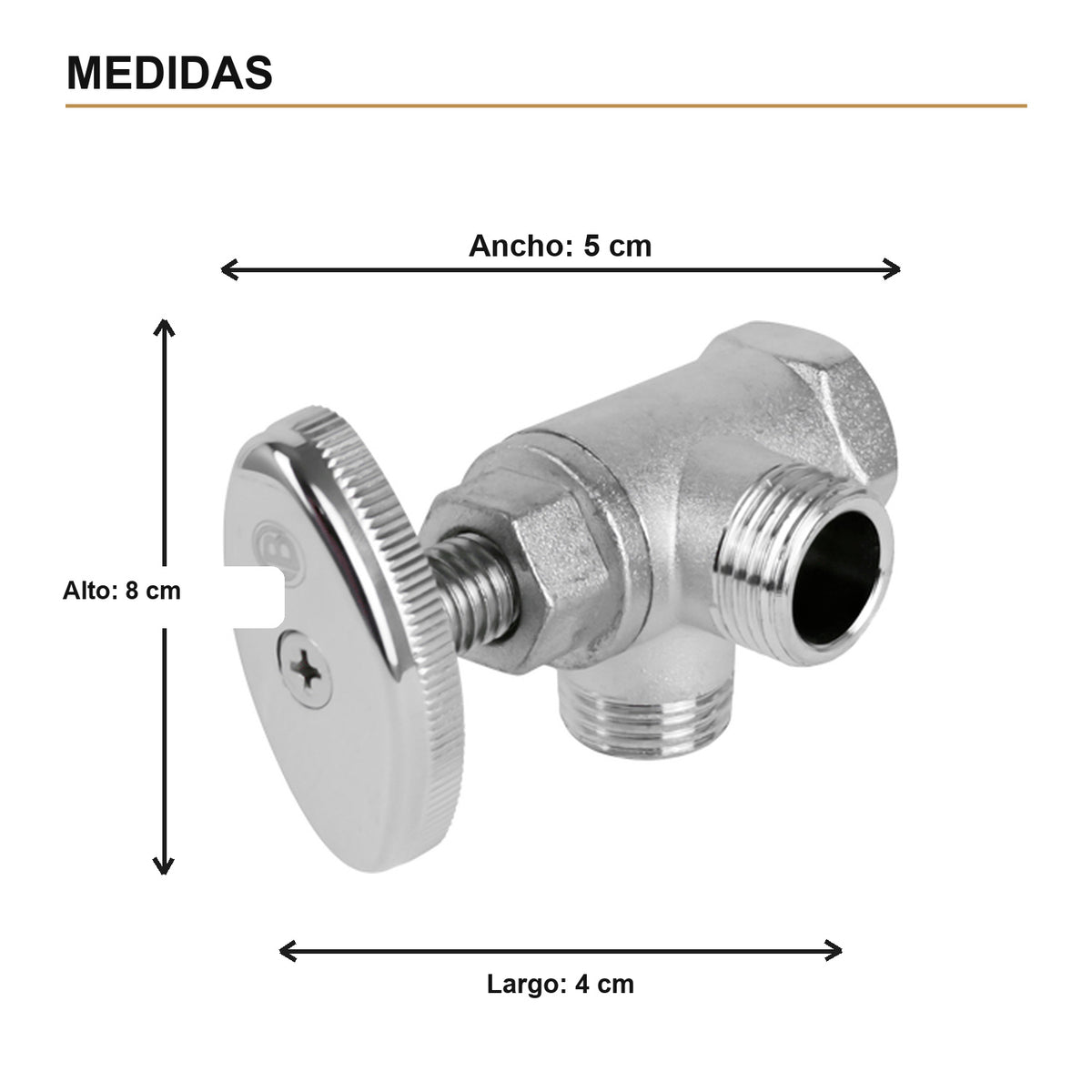 Medidas verificadas — Registro Doble en Zinc Cromado de 1/2”