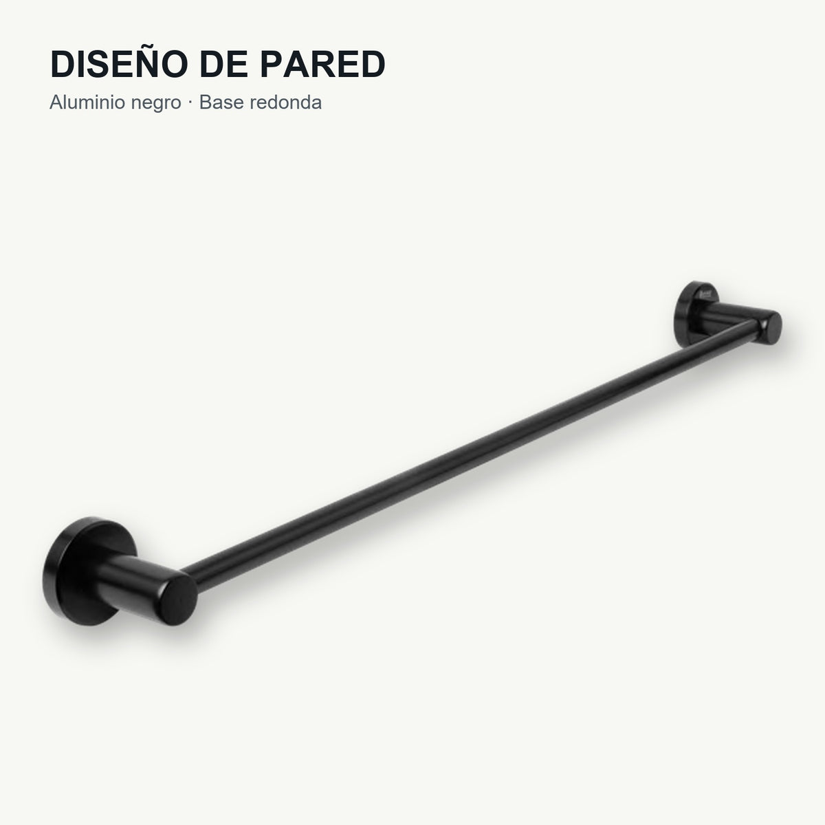 Vista técnica del toallero de barra en aluminio negro
