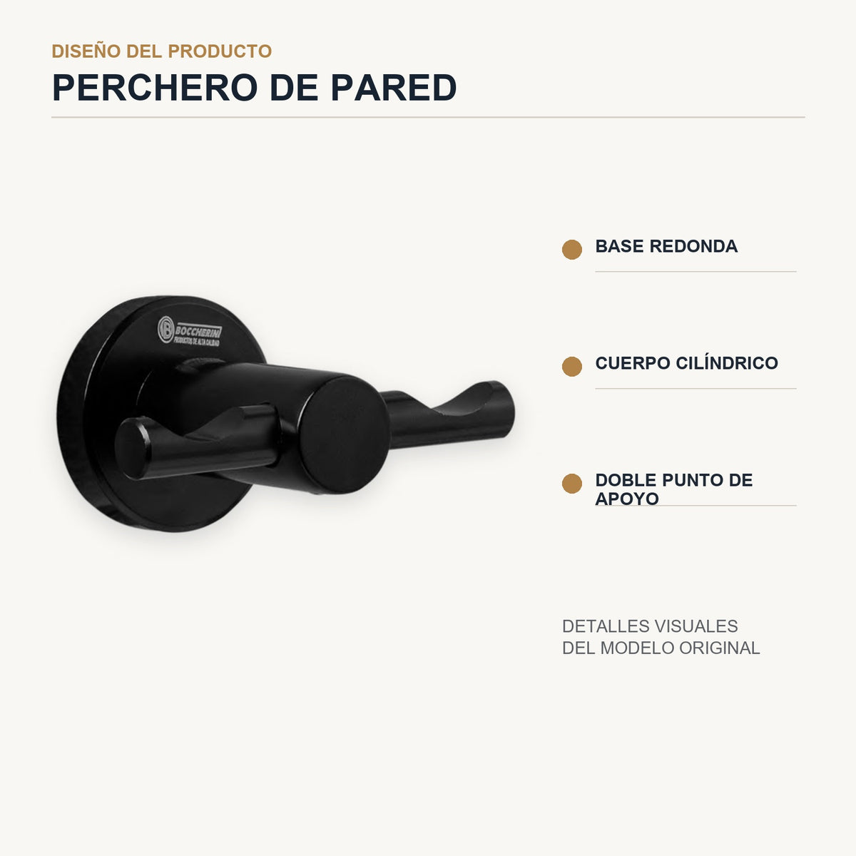 Diseño del perchero mural de dos ganchos en aluminio negro