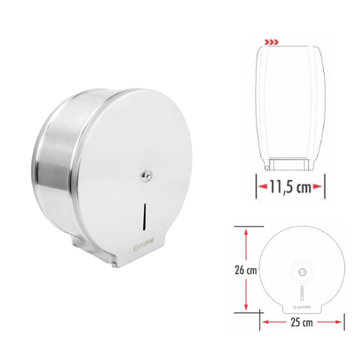 Medidas de la ficha del dispensador: 26 cm de alto, 25 cm de ancho y 11,5 cm de fondo
