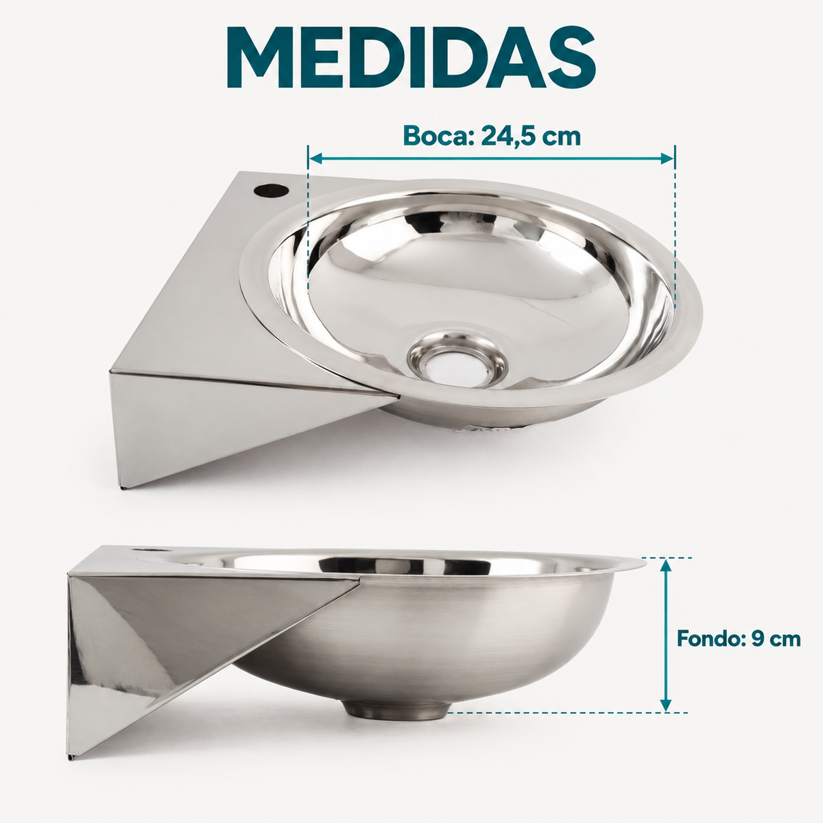 Medidas del lavamanos Supermini con soporte: boca 24,5 cm y fondo 9 cm