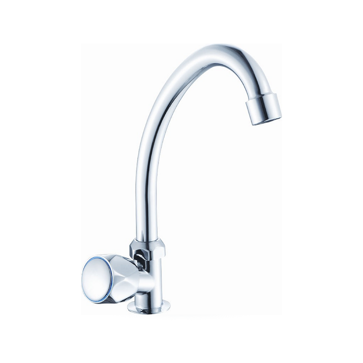 Grifería Lavacopas Cromada de Cuello Alto para Agua Fría completo sobre fondo blanco profesional