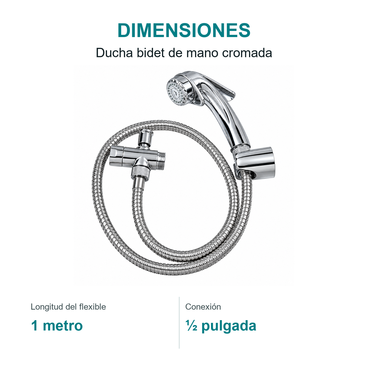 Bidet Árabe de Mano Cromado con Flexible 1 m - medidas