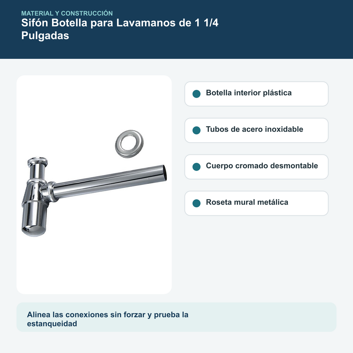 Materiales y construcción verificados del sifón botella para lavamanos de 1 1/4 pulgadas con tubo de 25 cm
