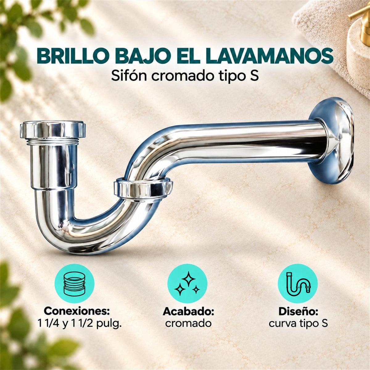 Sifón Tipo S Cromado 1 1/4" a 1 1/2" - características