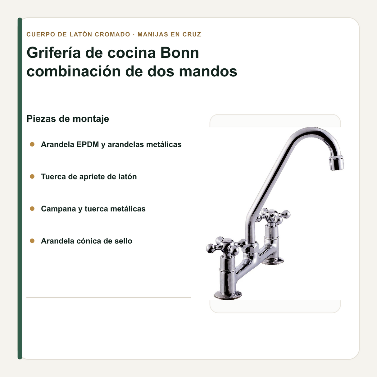 Piezas de montaje incluidas con la grifería Bonn