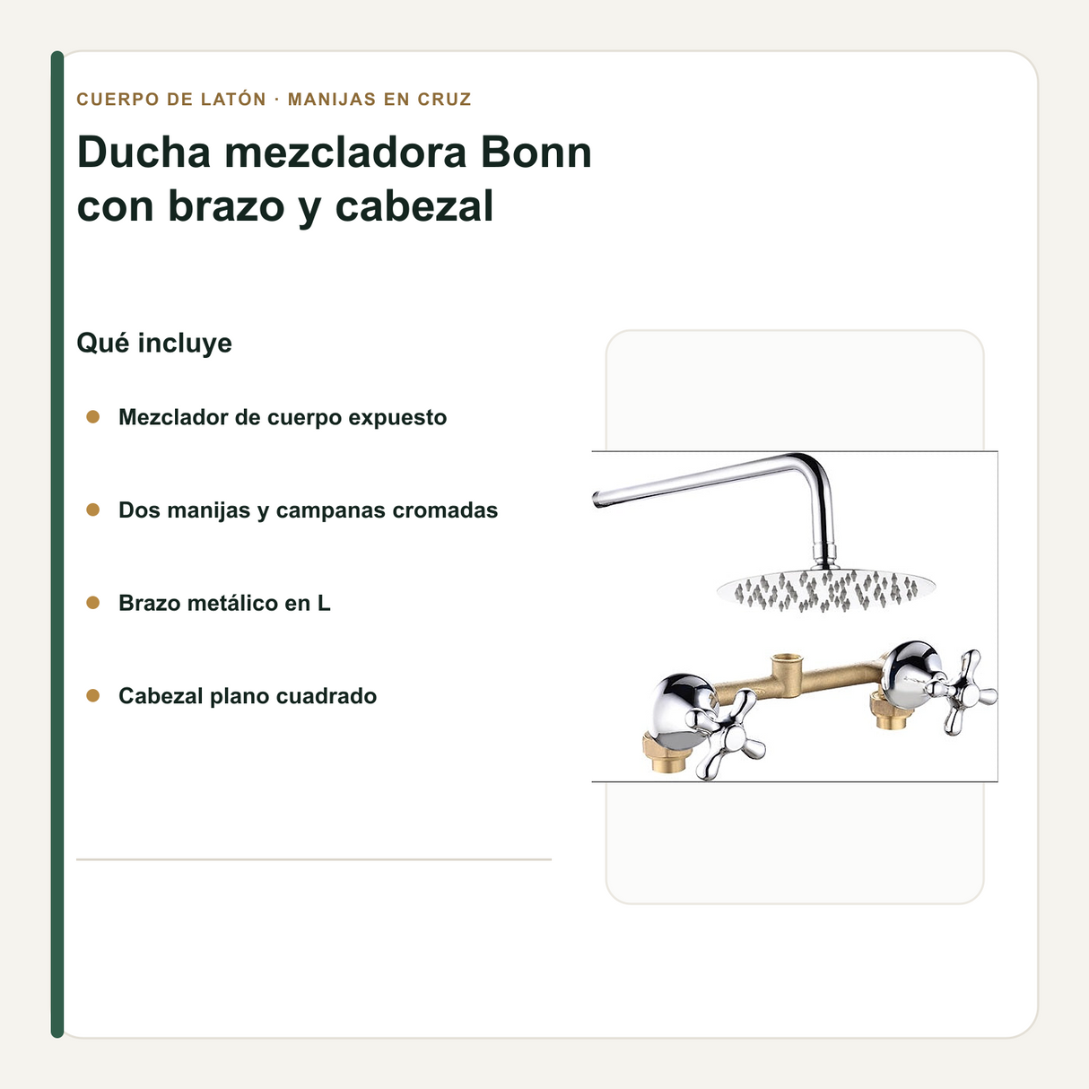 Mezclador, manijas, brazo y cabezal incluidos en el conjunto