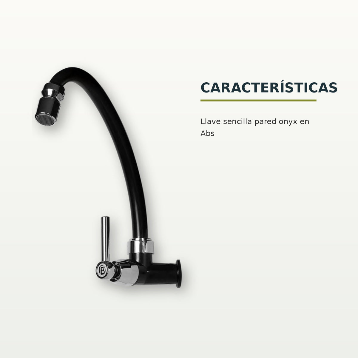 Llave sencilla de pared Onyx en ABS negro instalada en cocina clara