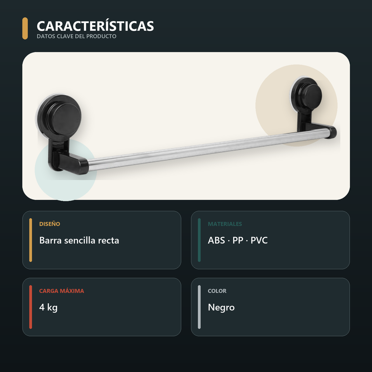 Características principales de toallero de barra sencilla