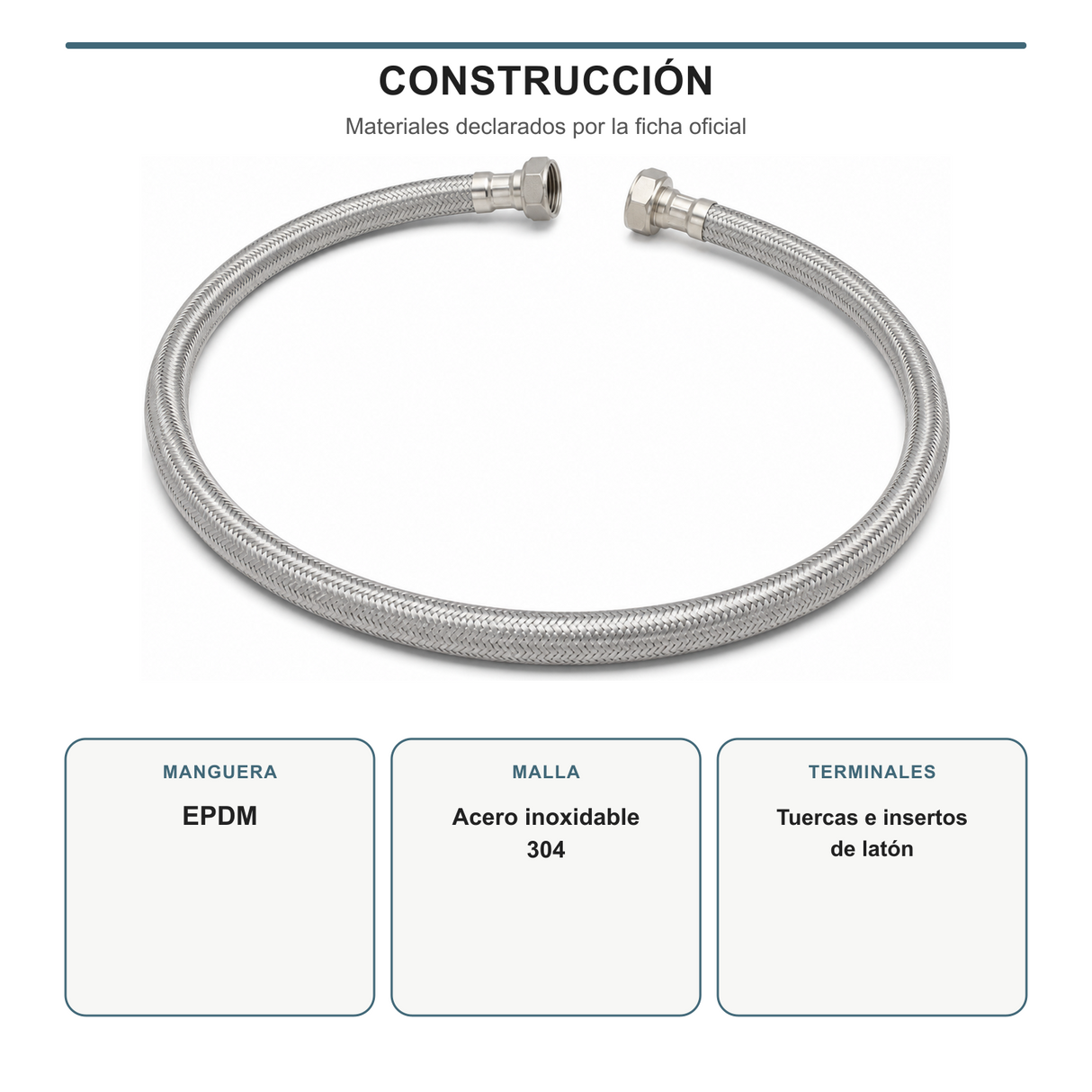 Materiales de la manguera flexible con EPDM, acero inoxidable 304 y terminales de latón