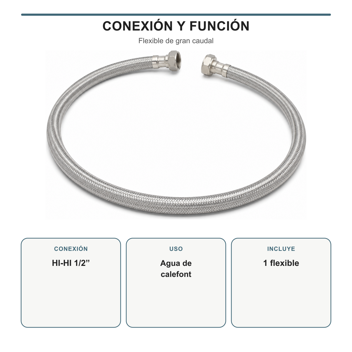 Manguera flexible de alto caudal para calentador con conexión hembra-hembra de 1/2 de pulgada