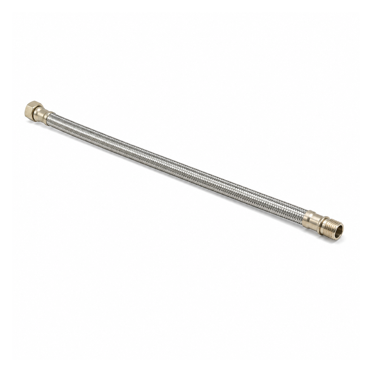 Manguera flexible para calentador de agua HI-HE de 1/2 pulgada y 100 cm sobre fondo blanco