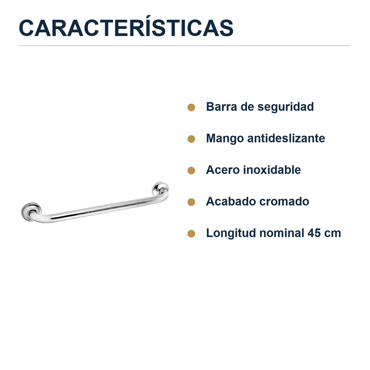 Barra de seguridad antideslizante cromada de 45 cm caracter�sticas principales del producto