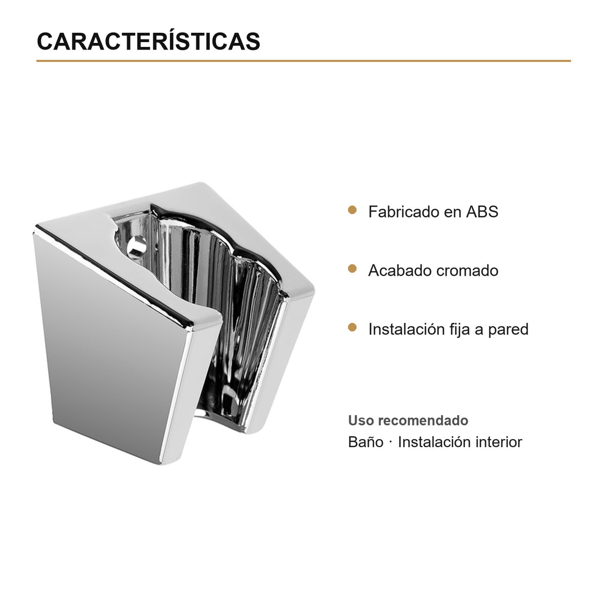 Características verificadas — Soporte Fijo para Teleducha en ABS Cromado