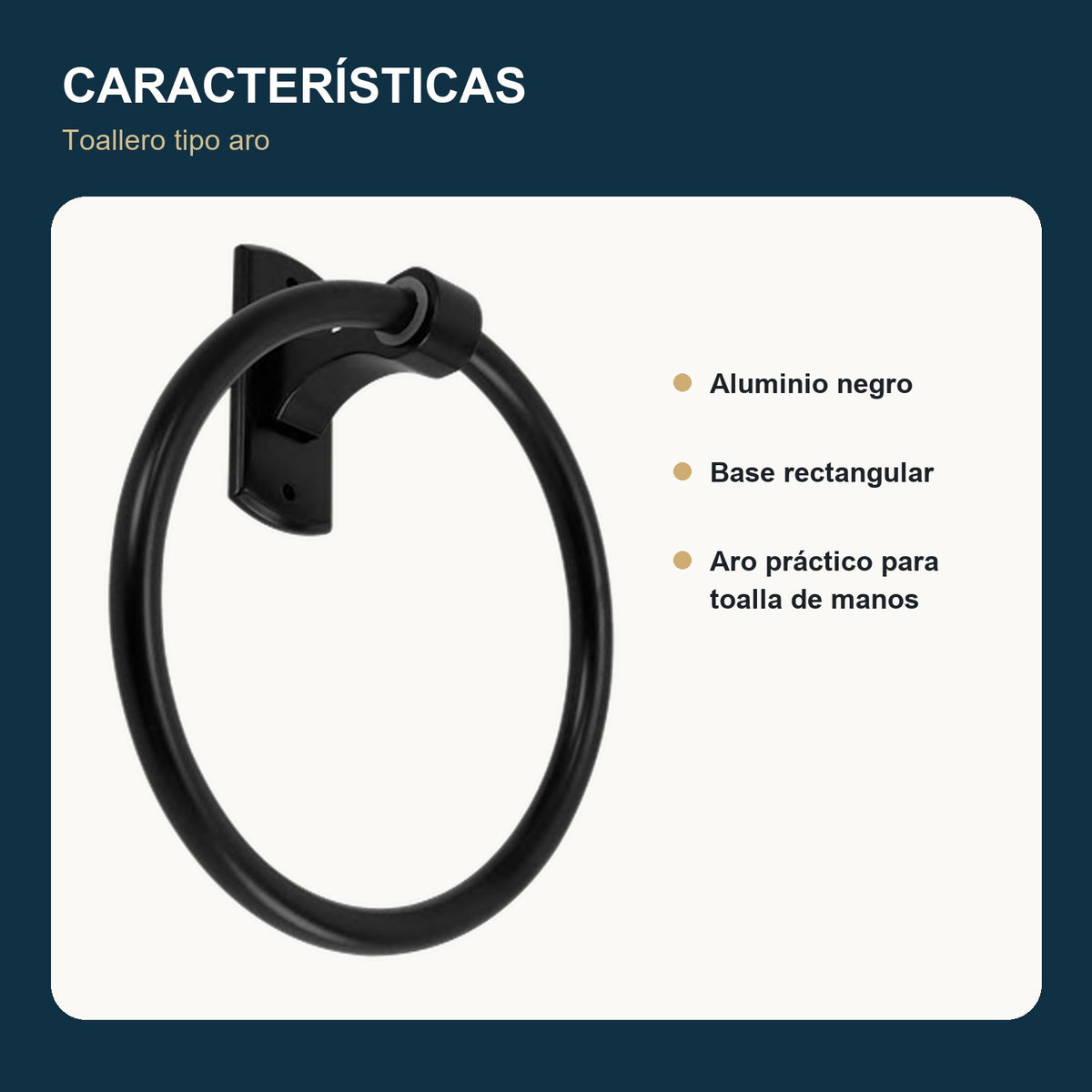 Características del toallero tipo aro en aluminio negro