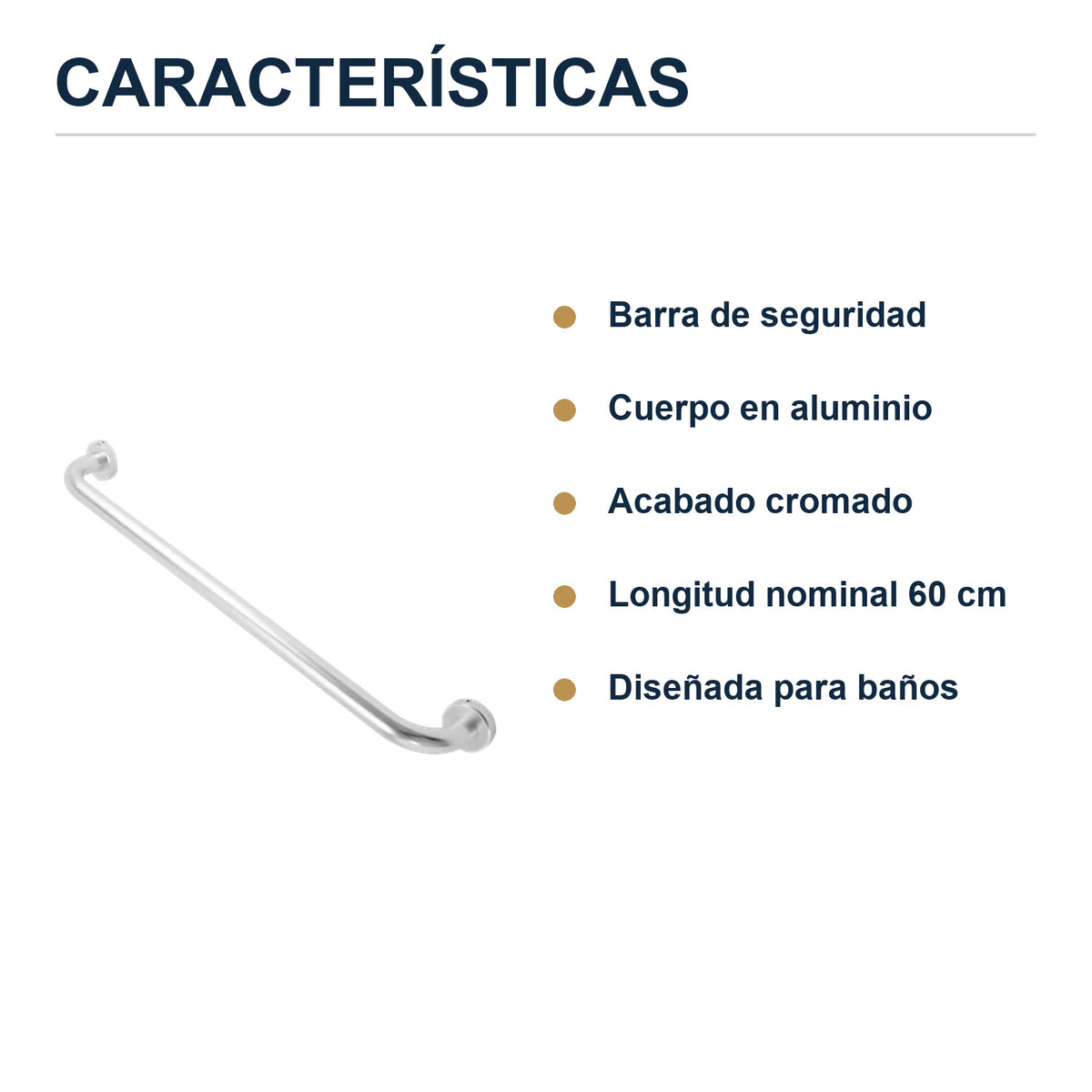 Barra de seguridad de aluminio cromado de 60 cm caracter�sticas principales del producto